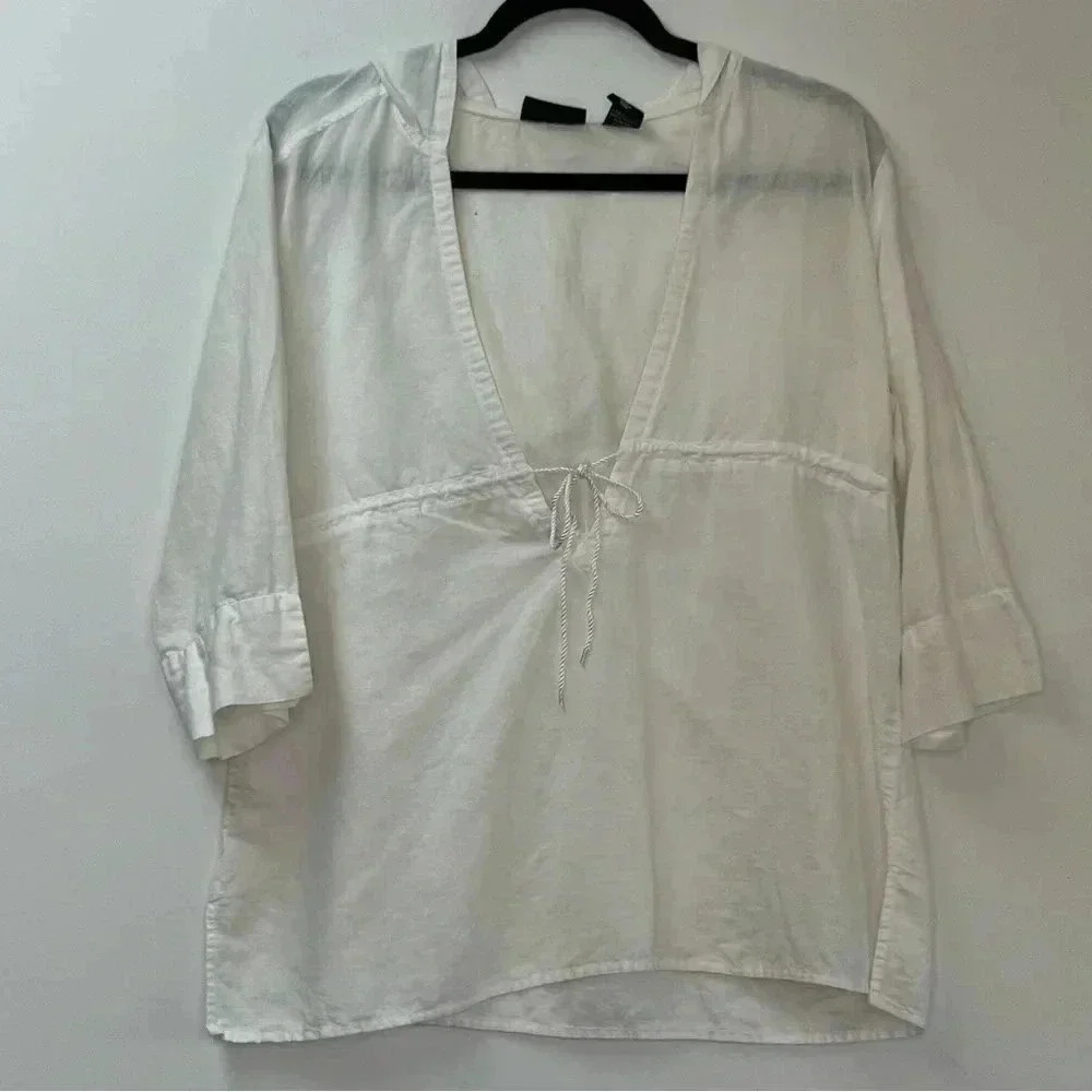 New York & Company Comfort Zone Linen Blend Beachy Hoodie Top Sz L